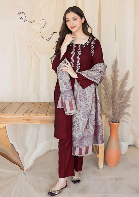 Dhanak Embroidered 3-PC Premium Unstitched Suit