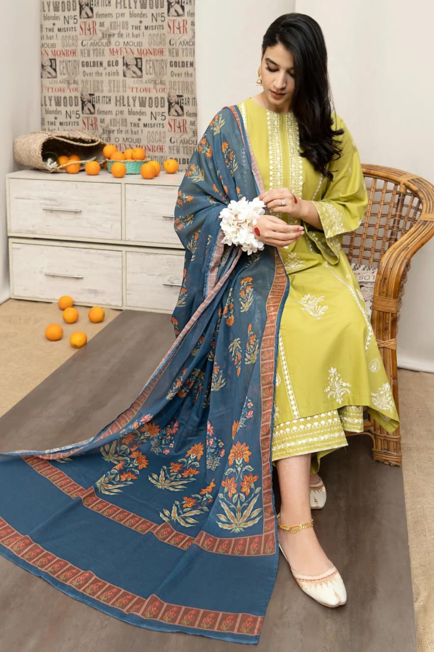 Dhanak Embroidered 3-PC Premium Unstitched Suit