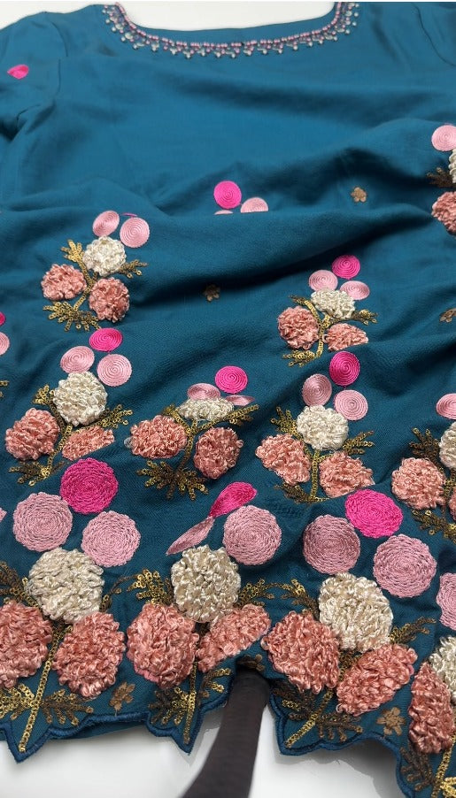 02-Piece Stitched Peach Leather Dhanak Embroidered Suit