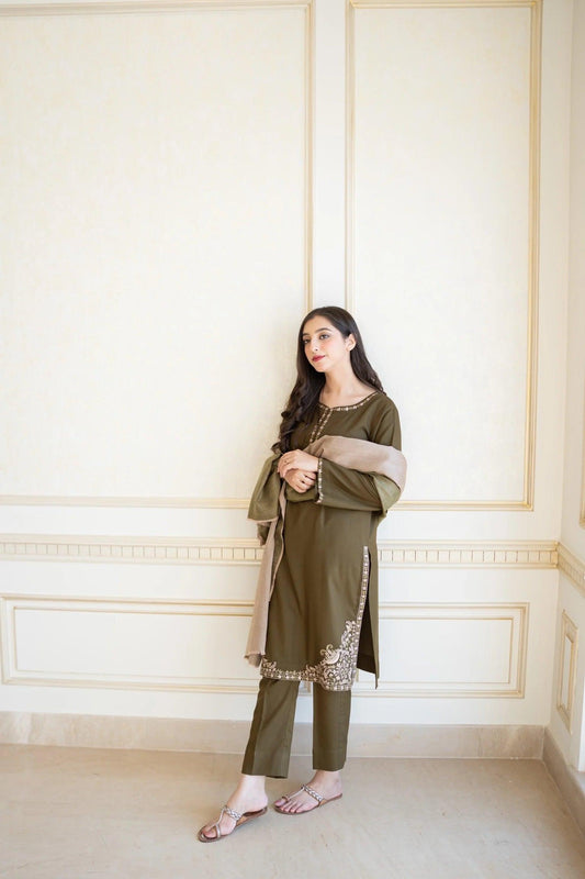 Dhanak Embroidered 3-PC Premium Unstitched Suit