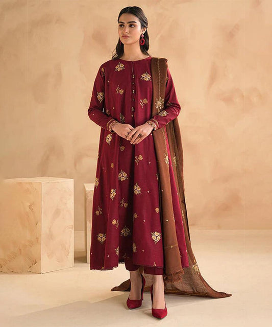 Dhanak Embroidered 3-PC Premium Unstitched Suit