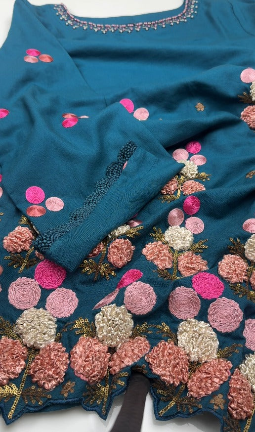 02-Piece Stitched Peach Leather Dhanak Embroidered Suit