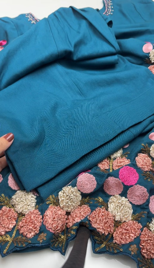 02-Piece Stitched Peach Leather Dhanak Embroidered Suit